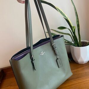 EUC Large Coach Mollie Tote Olive Green/Kelp Black & Purple